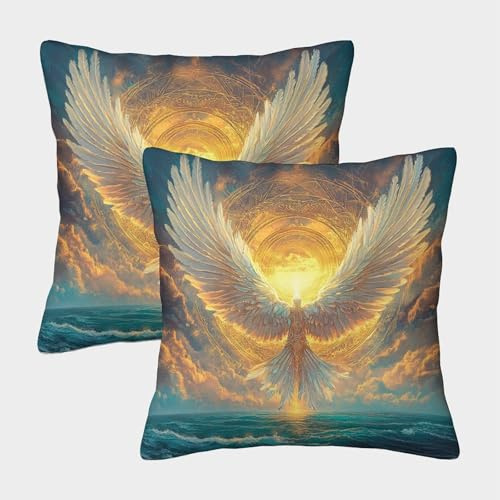 kaiyun Alas Hermosas Funda De Cojín Ocean Sol and Sacred Geometry De Almohada Cuadrada para Sofá 50x50cm 2 Paquetes con Cremallera
