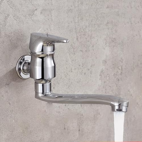 YCVAWEOD Tocca dell'Acqua Fredda montata a Parete Singola Rotazione a 360 ° Cucina Cucina Pieghevole per Il lavandino per Lavanderia della Piscina MOP GUNTO Singolo G1/2 Chrome 22 cm LWX