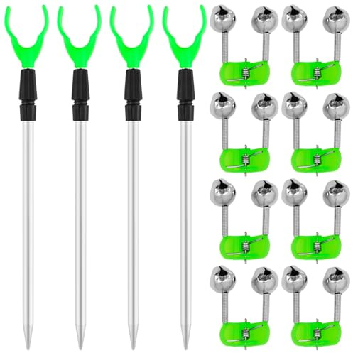 Haishell Ensemble d'accessoires de pêche 12 pièces 4 Supports de Canne à pêche 8 Clips de Jumeaux Cloches d'alarme Supports de Canne à télescopiques de Serrage pour Sable de Berge au Sol