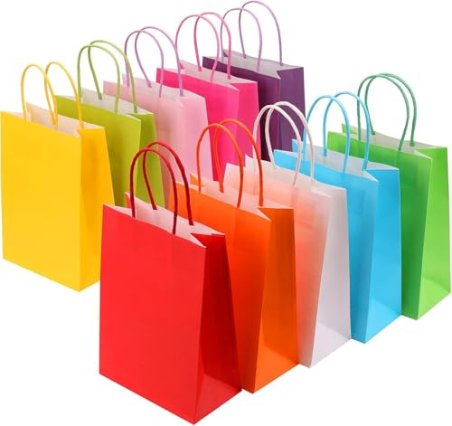 Lot de 20 Sacs Cadeaux en Papier Kraft Colorés, Petits Sacs Cadeaux avec Poignées 21x15x8 cm, Utilisation Polyvalente pour Anniversaire Fête Noël