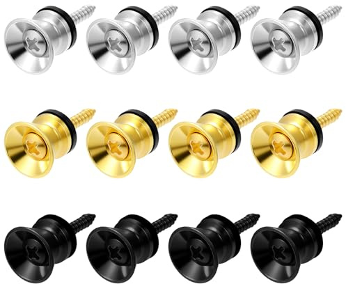 12Pcs Guitar Strap Button Locks, Metal Strap Locks Pins with Mounting Screws, 3 Colors Anti Slipping Instrument Straps Lock Parts Accessories for Electric Guitar Ukulele Bass