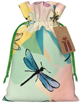 Bolsas de regalo con cordón de Navidad con estampado de libélula, saco festivo de Navidad, fiesta de cumpleaños, embalaje de regalo