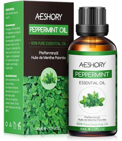 AESHORY Aceite Esencial de Menta 50ML, Natural Aceite de Menta, Aceites de Fragancia Aromaterapia Premium para Humidificador, Masaje, Baño, Cuidado la Piel, Relajación y Calma
