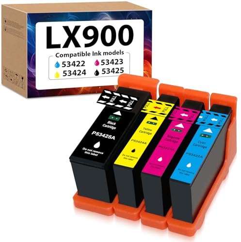Compatible LX900 Ink Cartridge Replacement for Primera 53422 53423 53424 53425 Black and Color Ink Cartridge for Primera LX900 Ink Printer (1 Set)