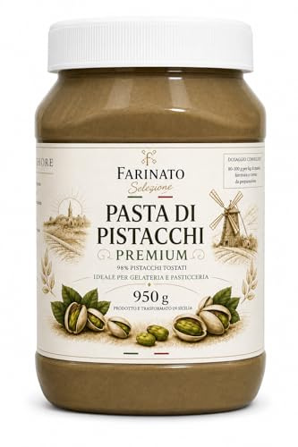 FARINATO Pasta di Pistacchio Premium 950g – 98% Pistacchi Tostati – Alta Percentuale – Semilavorato per Gelateria e Pasticceria – Prodotto e Trasformato in Sicilia