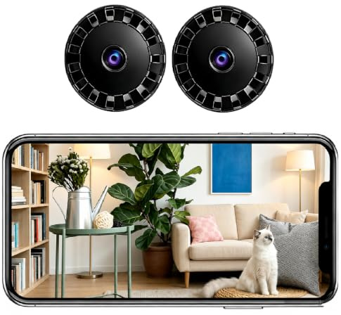 Mini Cámara de Seguridad WiFi, 2026 Mejorada Cámara Oculta para Uso Doméstico, HD 1080P con Visión Nocturna Interior/Exterior para Bebés, Mascotas, Compatible Teléfonos Inteligentes (Black, 2 pieza)
