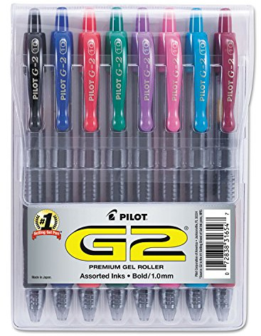 PILOT G2 Premium Refillable and Retractable Rolling Ball Gel Pens, Bold Point, Assorted Color Inks, 8-Pack Pouch (31654)