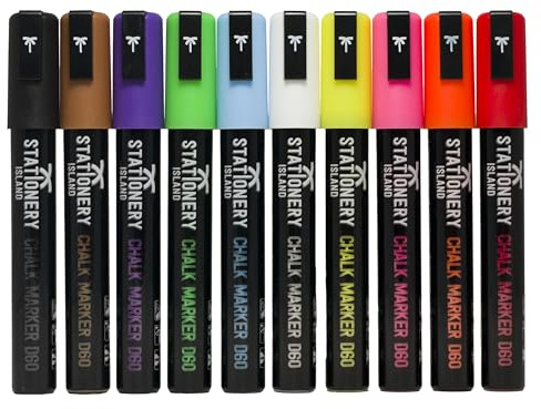 STATIONERY ISLAND Stylo Craie Pour Tableau Noir Effacable, Marqueur Craie Effacable, Feutre Craie pour le Verre Fenêtre, 6MM Lot de 10