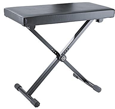 K&M 14075 Keyboardbank Schwarz aus Stahl, Kunstleder - Polstersitz mit breiter Sitzfläche - flach zusammenlegbar