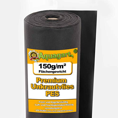 Aquagart Unkrautvlies schwarz PES - 150g I Unkrautschutzfolie für Garten & Hochbeet I Gartenvlies & Unkrautsperre I Wasserdurchlässige Unkrautfolie & Robustes Schutzvlies 15m lang - 1m breit