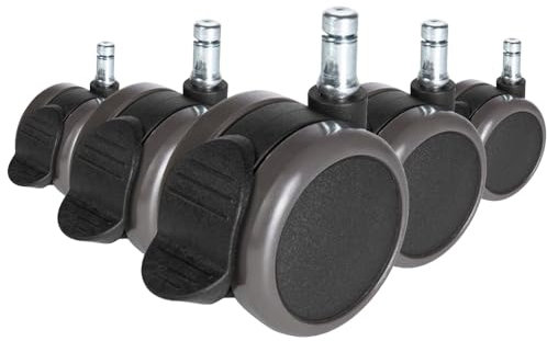 hjh OFFICE 619038 5X Hartbodenrollen mit Feststellbremse 10mm / 65mm Stuhlrollen Bürostuhl für Harte Böden
