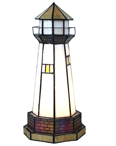 Bieye L30626 Leuchtturm, Tiffany-Stil, Buntglas-Akzent-Tischlampe, Nachtlicht für Heimdekoration, 15,2 cm B x 30,5 cm H