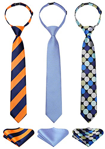 HISDERN Jungen' Pre-tied Krawatte Eltern-Kind Krawatte Krawatte fur Kinderschule Boy Einstecktuch Set