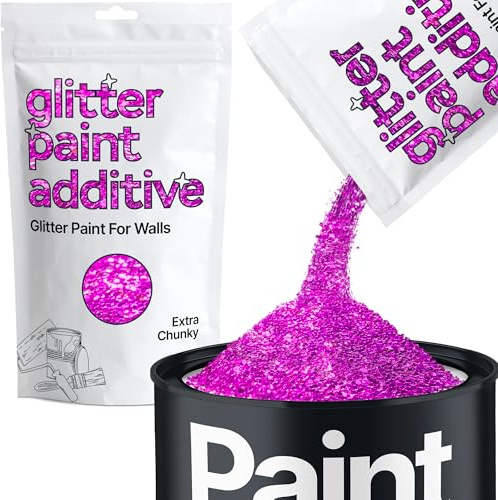 Hemway Fuchsia Pink Glitter Paint Additive Extra Chunky 100g Adding Sparkle | for Paints & Varnish | Paint Walls Sparkly Add to Emulsion, Acrylic or Lacquer Indoor