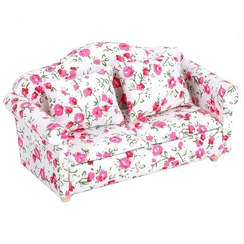 Puppenhausmöbel Sofa, Mini Möbel Sofa mit 1/12 Blumenmuster geeignet für Zubehör Fastening Parts für Puppenhäuser(#2) Fastening Hardware