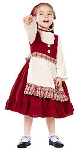 LANBETI Girls Oktoberfest Dress Little Red Riding Cosplay Costume German Bavarian Dirndl Dresses 4 Piece Set