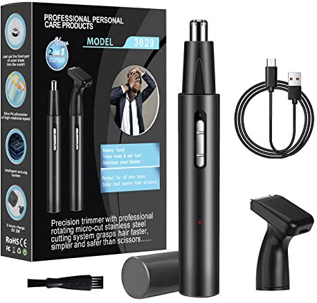HIYAA Nose Hair Trimmer for Men& Women, IPX7 Waterproof Painless USB Rechargeable Metal Nasal & Ear Hair Trimmer, Portable Low Noise Dual-Edge Nose Trimmer, Wet & Dry, Easy Cleansing, Black
