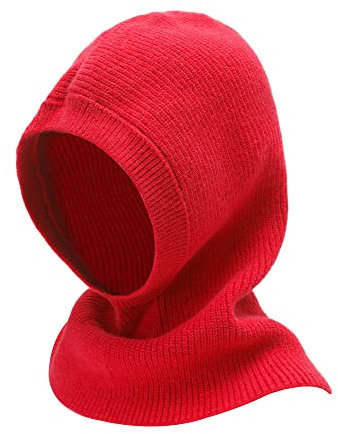 ZLYC Damen Winter Sturmhauben Stricken Winddicht Beanie Mütze Kapuzenschal(Solides Rot)