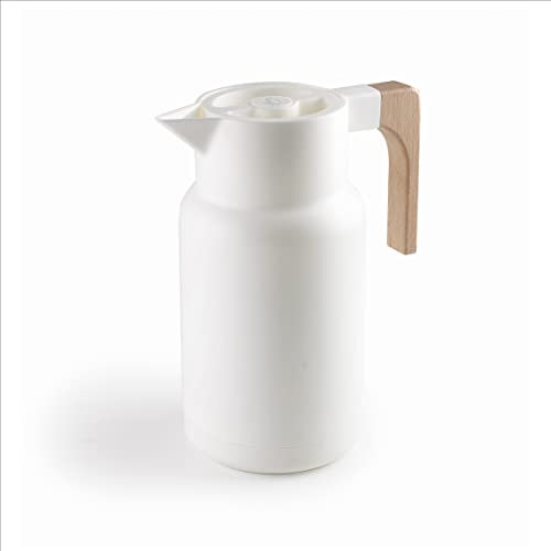 LACOR - 62599 - Jarra Termo WOOD WHITE, Termo para Líquidos, Mantiene el Frío y Calor, Polipropileno, Doble pared con capa de vidrio en el interior, Tapa Aislante, Capacidad: 1 L, Blanco