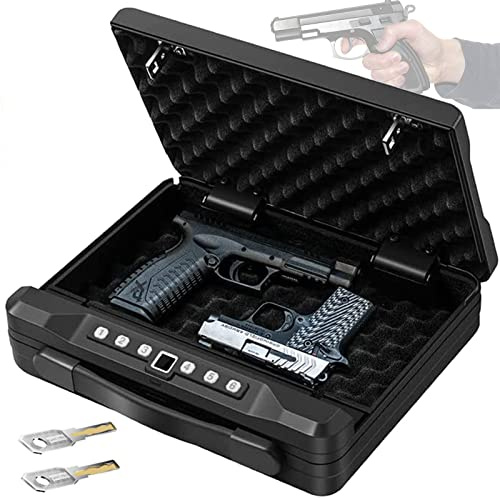 Smart Gun Safe - Biometriskt vapenskåp för pistoler med fingeravtryck/heldigital knappsats/nyckel, snabbåtkomstpistolsskåp, för handvapenskåp bredvid nattduksbord
