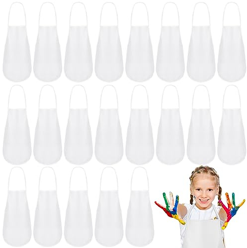 Liitrsh 24 Pcs Kids Painting Aprons for Party Children's Artists Smocks Fabric Aprons Toddler for Baking, Kitchen, Cooking(White)