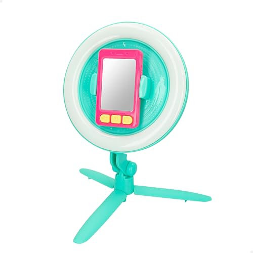 ColorBaby Play - Set Video Vlogger, Aro con 8 Luces de Colores y 1 luz Multicolor, Soporte Giratorio 90º para móvil, Patas Soporte Plegables Convertibles en Palo Selfie, + 2 años (47273)