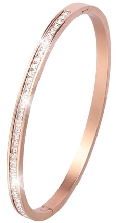 MILAKOO Bracelet en Acier Inoxydable Avec Strass 4mm Femmes Acier Inoxydable Bijoux de Bras en Acier Inoxydable pour la FêTe (Or Rose)