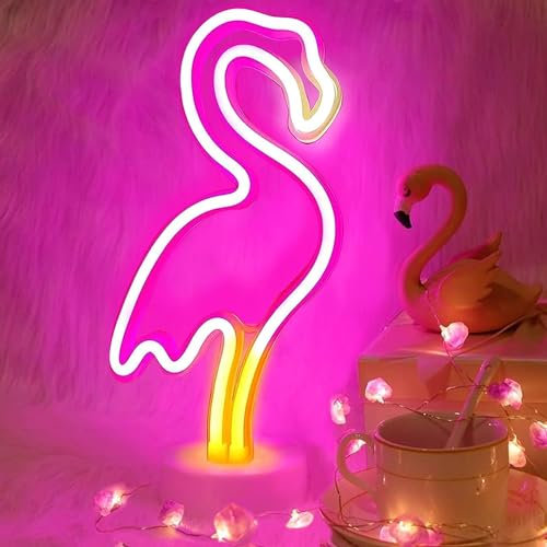Flamingo Neon Sign USB/fonctionnement de la batterie Convient pour la décoration dans la chambre à coucher, le salon et la Chambre des enfants comme cadeau pour la famille, les enfants et les amis