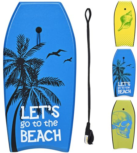 HOMASIS Tavola da Surf L, Bodyboard in XPE e HDPE con Corda per il Polso, Tavoletta Mezzaluna per Surf, Adatta a 14+ Anni, Portata 85 kg, 104 x 51 x 6 cm (Blu)