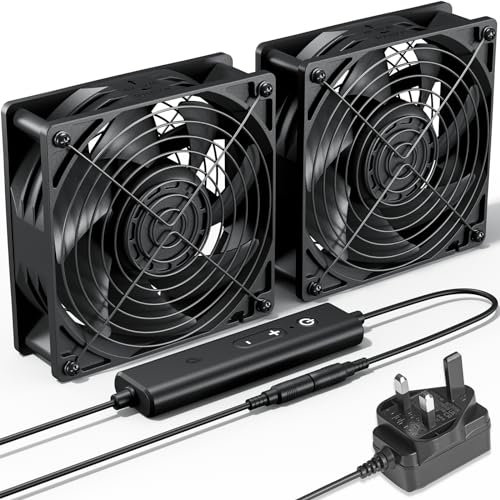 upHere gaming Dual 120mm PC Fan, 120 x 38mm DC 12V Comtuper Cooling Fan, Dual Ball Bearing, AC Plug 220V 240V Speed Control 5 Adjustable for PC Cabinet Server Room Modems Cooling, D1K2