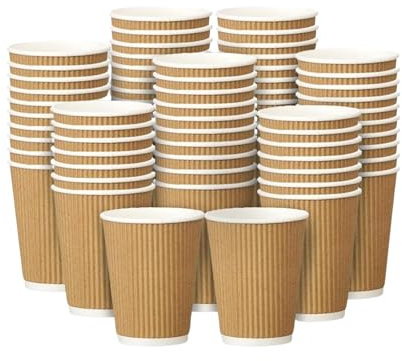EcoWise 8Oz Disposable Coffee Cups - Pack of 500 Brown Triple Wall Insulated Coffee Cups - Takeaway Kraft Paper Ripple Cups for Hot and Cold Drinks (500, 8 Oz)