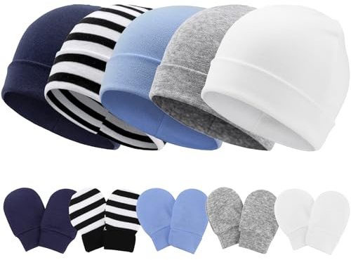 AQOKKA Newborn Baby Hats and Mittens Set Infant Beanie Cap Toddler Gloves Newborn Hospital Hats for Baby Girls Kid 0-6 Months