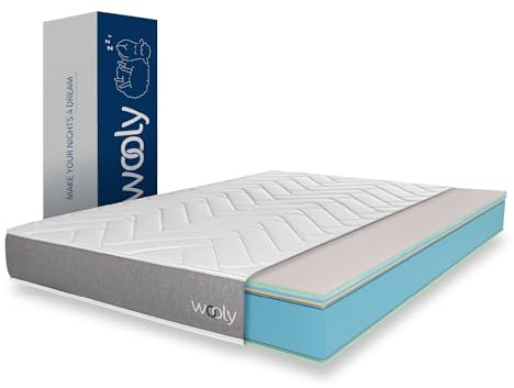 Wooly - One II - Colchón 160x200 cm Viscoelástico - 21 cm | Confort Ergonómico 11 Capas - Espuma Viscoelástica - Blue Látex - Soporte Equilibrado - Reversible - Hipoalergénico