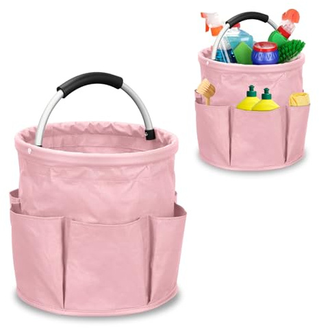 mumisuto Cesto Per La Conservazione Dei Prodotti Per La Pulizia,Cestino Porta Attrezzi con 6 Tasche Esterne,Cestino Portaoggetti Pulizie Pieghevole in Tessuto Oxford,Impermeabile,per Shopping (Rosa)