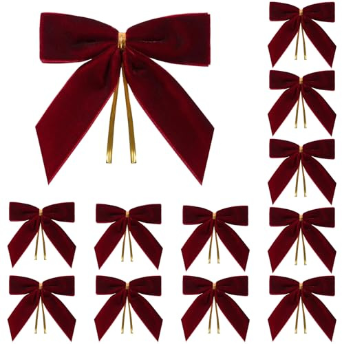NUOGUAYI Schleifen Weihnachtsbaum, 12 Stück Weihnachtsschleifen Samt, Weihnachtsornament-Schleife, Weihnachten Dekorationen, Für Weihnachten Urlaub Hochzeit Feierlichkeiten (Wein Rot)