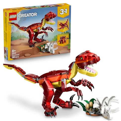 LEGO Creator 3 in 1 Feroce Dinosauro Giocattolo - Figure di Velociraptor, Stegosauro o Pterosauro con Elementi Scheletro e Denti Affilati - Regalo di Compleanno per Bambini e Bambine da 8 Anni - 31379