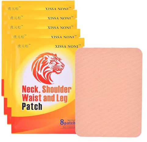 XISSA NONI 40Pcs Maximum Strength Elastic Heat Patch for Back Neck Shoulder Knee Muscle and Joint,Jumbo Size Tiger Herbal Patches,5 Packs - 8 Each