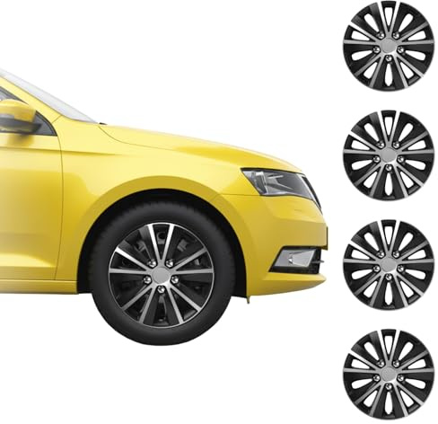 Shield Autocare Car Wheel Trims | Set of 4 Hub Caps Universal Fit Cover Protectors (Rapide, Black & Silver, 16 Inch)
