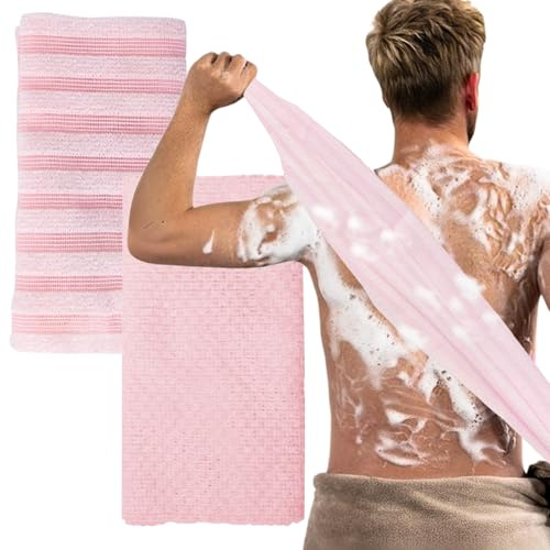 KEYRI 2 stycken kroppspeeling exfolierande kroppsskrubb duschsvamp för djup rengöring och kroppsavskalning kroppspeeling handduk exfolierande kroppsborste för kvinnor och män (rosa)