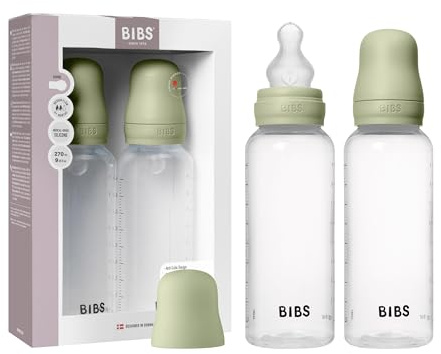 BIBS Baby Plastic Bottle 2-Pack 270ml. Anti-Colic. Round Silicone Nipple. Supports Natural Breastfeeding, Complete Set - 270 ml (Pack of 2), Sage