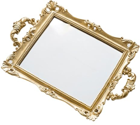 INOOMP Plateau Miroir Vintage en Résine Sculptée, Accessoire Rangement pour Loisirs Créatifs et Décoration de Table Lors de Cérémonies
