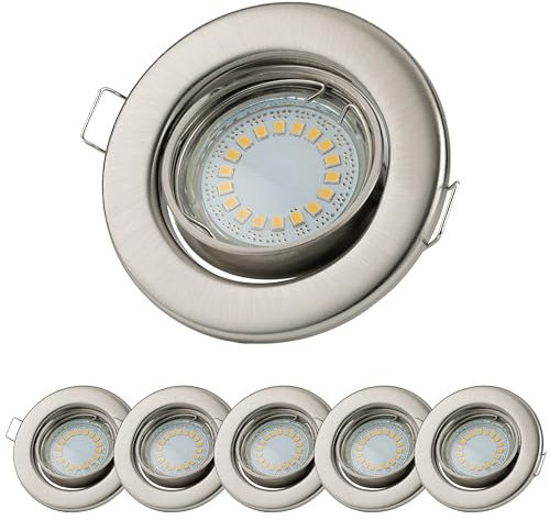 Sweet Led Einbaustrahler GU10 230V – 6er Set mit 5W Leuchtmitteln & Keramikfassung – Schwenkbare Deckenspots Ø68mm – Chrom gebürstet – Komplettset für Decke & Wand