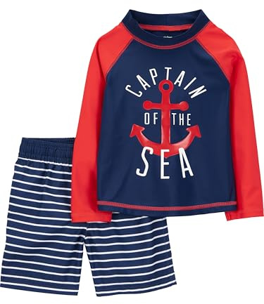 Simple Joys by Carter's Conjunto de bañador y camiseta Niño Pequeño, Azul Marino Rojo Ancla/Blanco Rayas, 4 años