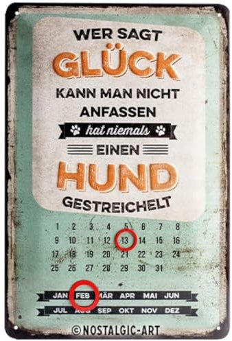 Nostalgic-Art 22270 Retro Blechschild, PfotenSchild – Glück anfassen – Geschenk-Idee für Hunde-Besitzer, aus Metall, Vintage-Design zur Deko, 20 x 30 cm