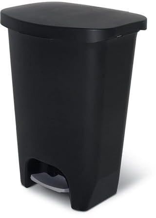 Glad 13 Gallon Trash Can | Plastic Kitchen Waste Bin with Odor Protection of Lid | Hands Free with Step On Foot Pedal and Garbage Bag Rings, Black