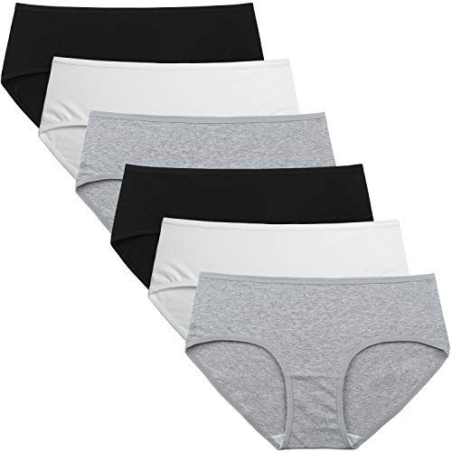 INNERSY Bragas Mujer Algodón Elástico Culotte Cintura Media Ropa Interior Cómodas y Suaves Pack de 6 (M-EU 40, 2Negro+2Gris+2Blanco)