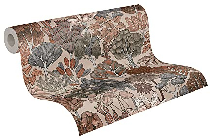 A.S. Création Architects Paper Dschungeltapete Floral Impression Tapete natürlich PVC-freie Vliestapete beige rot orange grau creme matt glatt 377575 37757-5, 10.05 m x 0.53 m