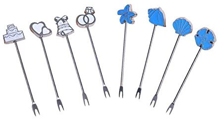 ARFUKA Fruit Forks Fruit Pick Stainless Steel Cute Cartoon Fruit Salad Fork Mini Food Picks Two Prong Forks Bistro Cocktail Forks Tasting Appetizer Forks Set Pack of 8