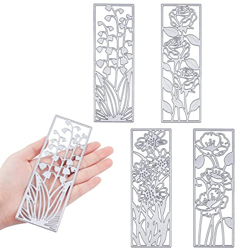 IOPYKKOA4 Stück Metall Blumenrahmen Stanzformen Prägeschablonen Schablonenform für DIY Lesezeichen Scrapbooking Kartendekoration 3D Blumendekoration
