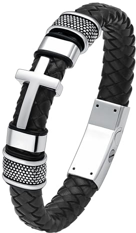 VCCWYQK urnkors armband för aska, äkta läder, minnesaska, smycken, urnarmband, minne, armband för män